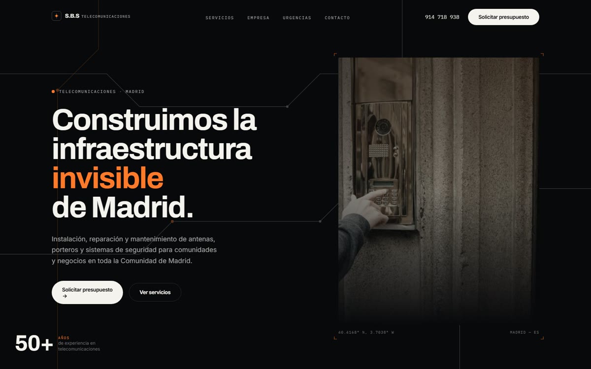 Web de S.B.S Telecomunicaciones, Madrid