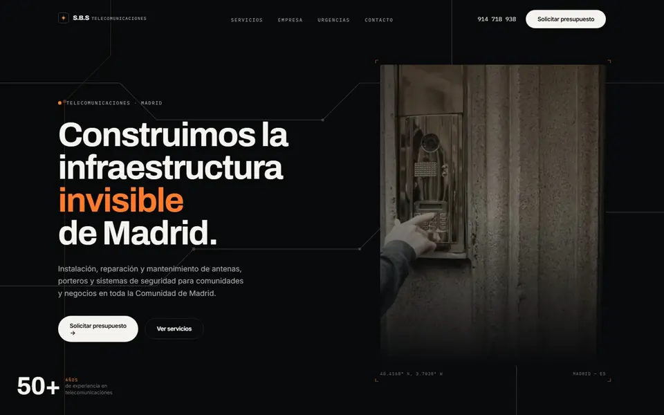 Captura de la web de S.B.S Telecomunicaciones, instaladores en Madrid